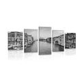 5-PIECE CANVAS PRINT FAMOUS CANAL IN VENICE IN BLACK AND WHITE - BLACK AND WHITE PICTURES - PICTURES