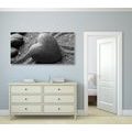 CANVAS PRINT ZEN STONE IN THE SHAPE OF A HEART IN BLACK AND WHITE - BLACK AND WHITE PICTURES - PICTURES