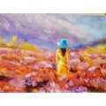 CANVAS PRINT GIRL IN A YELLOW DRESS IN A LAVENDER FIELD - PICTURES OF NATURE AND LANDSCAPE - PICTURES