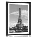 POSTER WITH MOUNT BEAUTIFUL PANORAMA OF PARIS IN BLACK AND WHITE - BLACK AND WHITE - POSTERS