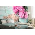 WALL MURAL PEONIES AND BIRCH HEARTS - WALLPAPERS VINTAGE AND RETRO - WALLPAPERS
