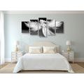 5-PIECE CANVAS PRINT IMAGE OF AN ANGEL IN THE CLOUDS IN BLACK AND WHITE - BLACK AND WHITE PICTURES - PICTURES