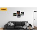 CANVAS PRINT SET WINE AND PIECES OF FRUIT ON A BLACK BACKGROUND - SET OF PICTURES - PICTURES