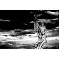 CANVAS PRINT ANGEL WITH A CROSS IN BLACK AND WHITE - BLACK AND WHITE PICTURES - PICTURES