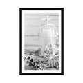 POSTER WITH MOUNT CHERRY TWIG AND LANTERNS IN BLACK AND WHITE - BLACK AND WHITE - POSTERS