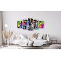 5-PIECE CANVAS PRINT COLORFUL ARTISTIC SKULL - POP ART PICTURES - PICTURES