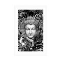POSTER WITH MOUNT BUDDHA ON AN EXOTIC BACKGROUND IN BLACK AND WHITE - BLACK AND WHITE - POSTERS