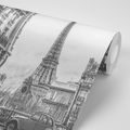 WALLPAPER BLACK AND WHITE EIFFEL TOWER FROM A STREET OF PARIS - BLACK AND WHITE WALLPAPERS - WALLPAPERS