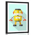 POSTER WITH MOUNT YELLOW ROBOT ON A BLUE BACKGROUND - ROBOTS - POSTERS