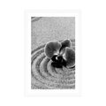 POSTER WITH MOUNT SANDY ZEN GARDEN WITH AN ORCHID IN BLACK AND WHITE - BLACK AND WHITE - POSTERS