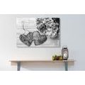 CANVAS PRINT PEONIES AND BIRCH HEARTS IN BLACK AND WHITE - BLACK AND WHITE PICTURES - PICTURES