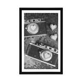 POSTER WITH MOUNT TWO RETRO CAMERAS IN BLACK AND WHITE - BLACK AND WHITE - POSTERS