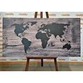 DECORATIVE PINBOARD WORLD MAP ON DARK WOOD - PICTURES ON CORK - PICTURES