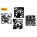 CANVAS PRINT SET ANIMALS IN BLACK AND WHITE POP ART STYLE - SET OF PICTURES - PICTURES
