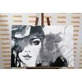 CANVAS PRINT BLACK AND WHITE PORTRAIT OF A WOMAN - BLACK AND WHITE PICTURES - PICTURES