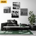 CANVAS PRINT SET HOLIDAY BY THE SEA IN BLACK AND WHITE - SET OF PICTURES - PICTURES