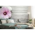 WALL MURAL INTERPLAY OF STONES AND A PINK FLOWER - WALLPAPERS FENG SHUI - WALLPAPERS