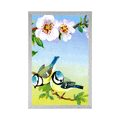 POSTER TITMOUSES AND BLOOMING FLOWERS - VINTAGE AND RETRO - POSTERS