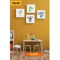 CANVAS PRINT SET ANIMALS WITH INDIAN FEATHERS - SET OF PICTURES - PICTURES