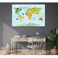 CANVAS PRINT CHILDREN'S MAP OF THE WORLD WITH ANIMALS - CHILDRENS PICTURES - PICTURES