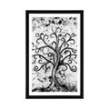 POSTER WITH MOUNT SYMBOL OF THE TREE OF LIFE IN BLACK AND WHITE - BLACK AND WHITE - POSTERS