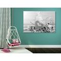 CANVAS PRINT VINTAGE HEART AND LANTERNS IN BLACK AND WHITE - BLACK AND WHITE PICTURES - PICTURES