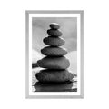 POSTER WITH MOUNT STABLE STONE PYRAMID IN BLACK AND WHITE - BLACK AND WHITE - POSTERS