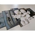 5-PIECE CANVAS PRINT STATUES OF ANGELS ON A BENCH - PICTURES OF ANGELS - PICTURES