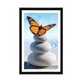POSTER WITH MOUNT BALANCE OF STONES AND A BUTTERFLY - FENG SHUI - POSTERS