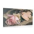 CANVAS PRINT ROSE AND A HEART IN JUTE - VINTAGE AND RETRO PICTURES - PICTURES
