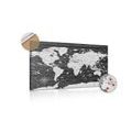 DECORATIVE PINBOARD BLACK AND WHITE MAP ON A WOODEN BACKGROUND - PICTURES ON CORK - PICTURES