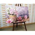 CANVAS PRINT CARNATION FLOWERS IN A MOSAIC POT - PICTURES FLOWERS - PICTURES