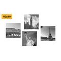 CANVAS PRINT SET BLACK AND WHITE HISTORICAL MONUMENTS - SET OF PICTURES - PICTURES