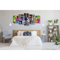 5-PIECE CANVAS PRINT COLORFUL ARTISTIC SKULL - POP ART PICTURES - PICTURES