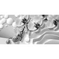 CANVAS PRINT BLACK AND WHITE ORCHID ON AN ABSTRACT BACKGROUND - BLACK AND WHITE PICTURES - PICTURES
