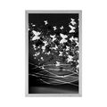 POSTER BEAUTIFUL DEER WITH BUTTERFLIES IN BLACK AND WHITE - BLACK AND WHITE - POSTERS