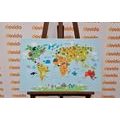 CANVAS PRINT CHILDREN'S MAP OF THE WORLD WITH ANIMALS - CHILDRENS PICTURES - PICTURES