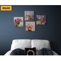 CANVAS PRINT SET BOUQUET OF FLOWERS IN A VINTAGE DESIGN - SET OF PICTURES - PICTURES