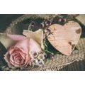 CANVAS PRINT ROSE AND A HEART IN JUTE - VINTAGE AND RETRO PICTURES - PICTURES