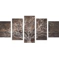 5-PIECE CANVAS PRINT TREE CROWN ON A WOODEN BASE - PICTURES OF TREES AND LEAVES - PICTURES