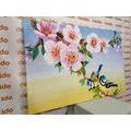 CANVAS PRINT TITMOUSES AND BLOOMING FLOWERS - VINTAGE AND RETRO PICTURES - PICTURES