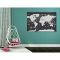 DECORATIVE PINBOARD BLACK AND WHITE MAP ON A WOODEN BACKGROUND - PICTURES ON CORK - PICTURES