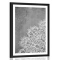 POSTER WITH MOUNT ELEMENTS OF A FLORAL MANDALA IN BLACK AND WHITE - FENG SHUI - POSTERS