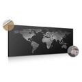 DECORATIVE PINBOARD NIGHT BLACK AND WHITE MAP OF THE WORLD - PICTURES ON CORK - PICTURES