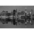 WALL MURAL BLACK AND WHITE REFLECTION OF MANHATTAN IN THE WATER - BLACK AND WHITE WALLPAPERS - WALLPAPERS