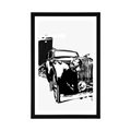 POSTER WITH MOUNT BLACK AND WHITE RETRO CAR WITH AN ABSTRACTION - BLACK AND WHITE - POSTERS