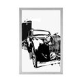 POSTER BLACK AND WHITE RETRO CAR WITH AN ABSTRACTION - BLACK AND WHITE - POSTERS