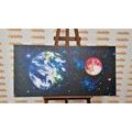 CANVAS PRINT PLANET EARTH AND A RED MOON - PICTURES OF SPACE AND STARS - PICTURES