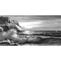 CANVAS PRINT SEA WAVES ON THE COAST IN BLACK AND WHITE - BLACK AND WHITE PICTURES - PICTURES