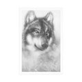 POSTER WOLF IN A SNOWY LANDSCAPE IN A BLACK AND WHITE LANDSCAPE - BLACK AND WHITE - POSTERS